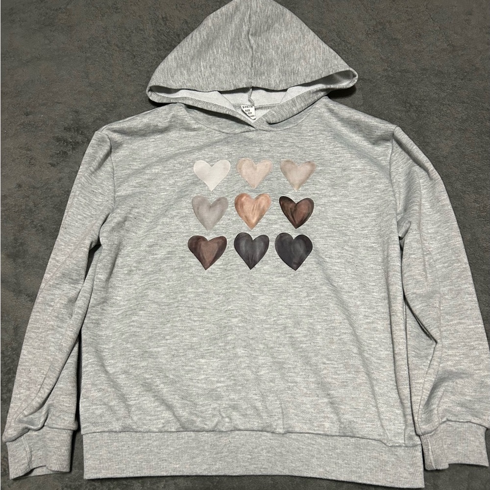 SHEIN Light Gray Hoodie with Heart Design